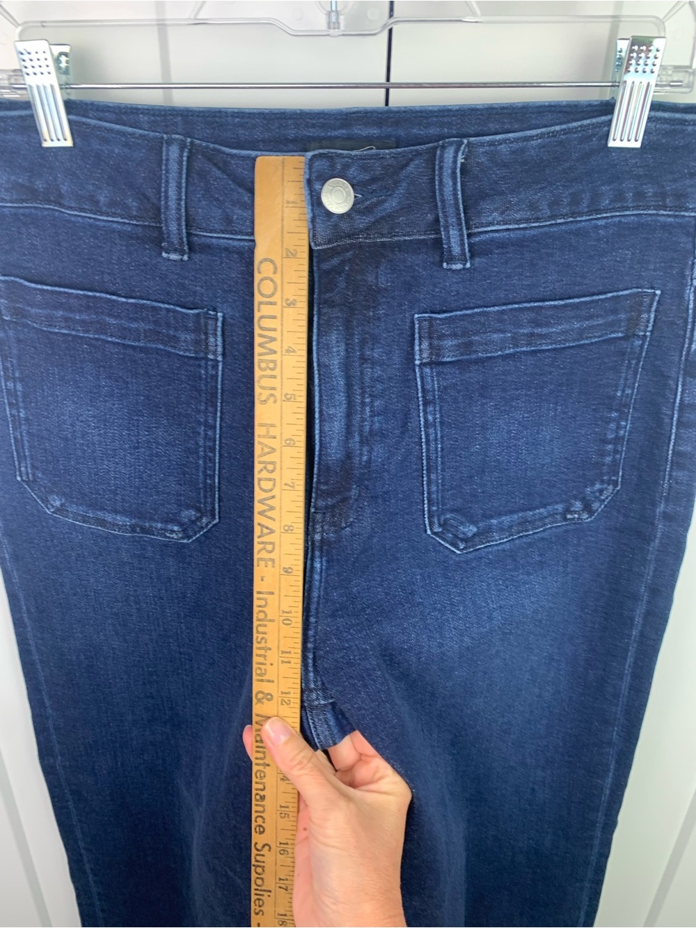 Quince Size 31 Bella Stretch Patch Pocket Wide Leg Jeans Ankle 26 In Dark Wash - Picture 7 of 11